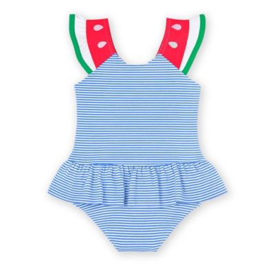 Little Girls Seersucker Swimsuit with Watermelon