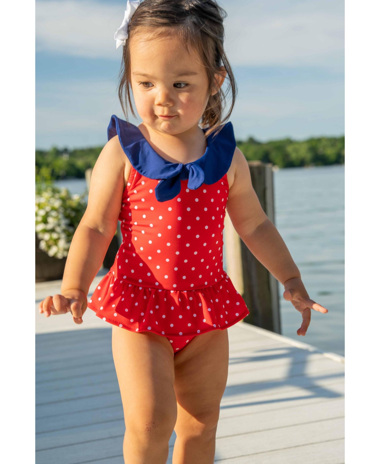 Toddler Girls Polka Dot Sailor Swimsuit