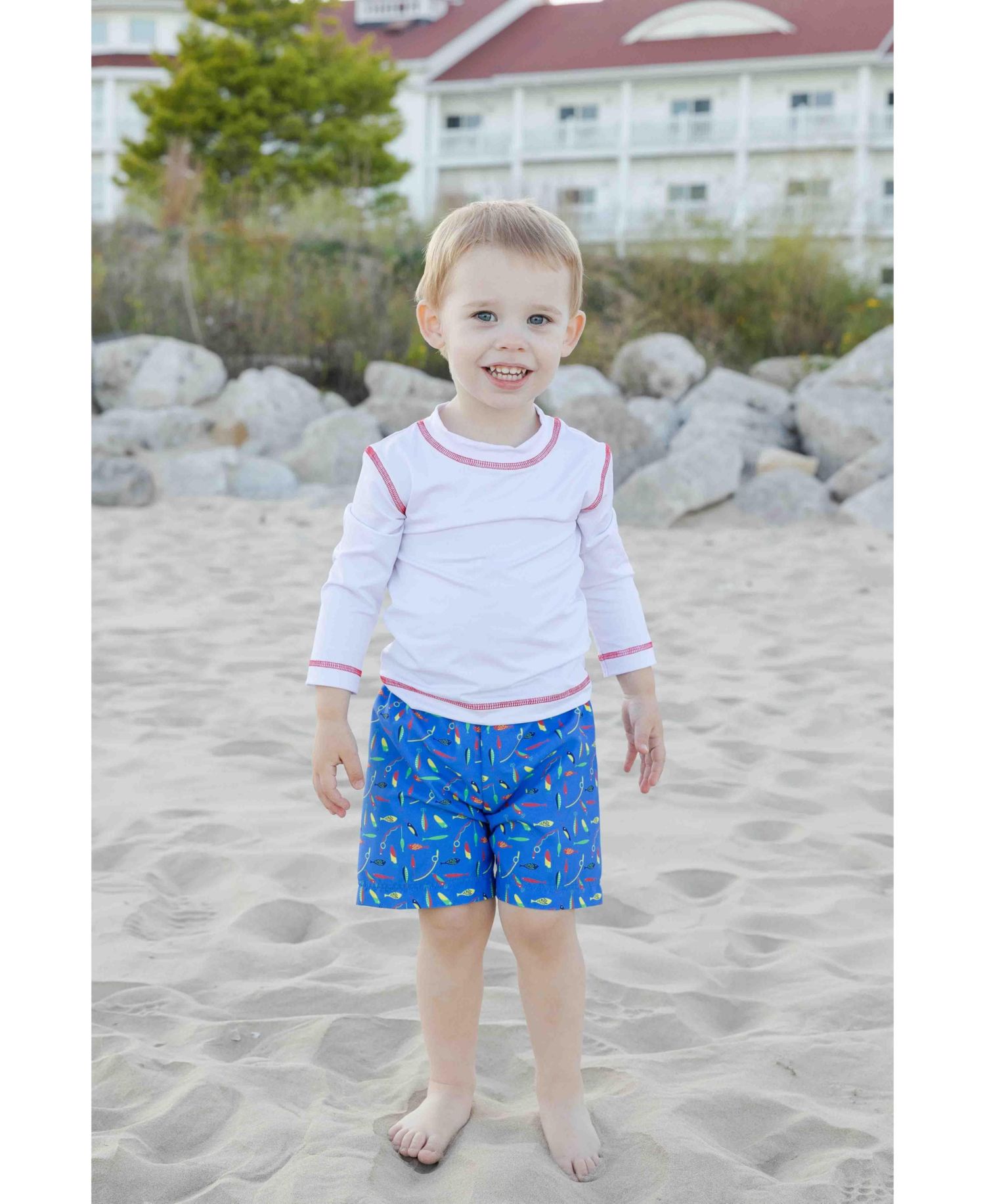Little Boys Fishing Lure Print Swim Trunk