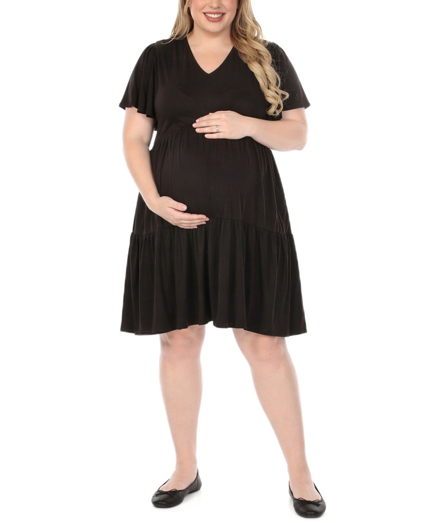 Plus Size Short-Sleeve Tiered A-Line Maternity Dress