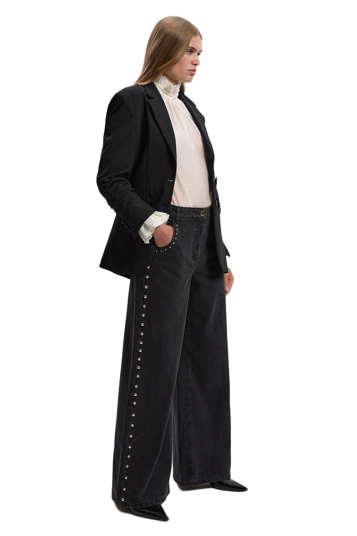 Karen Millen Women's Denim Studded Wide Leg Jeans view 2 — MAYCSS fashion products