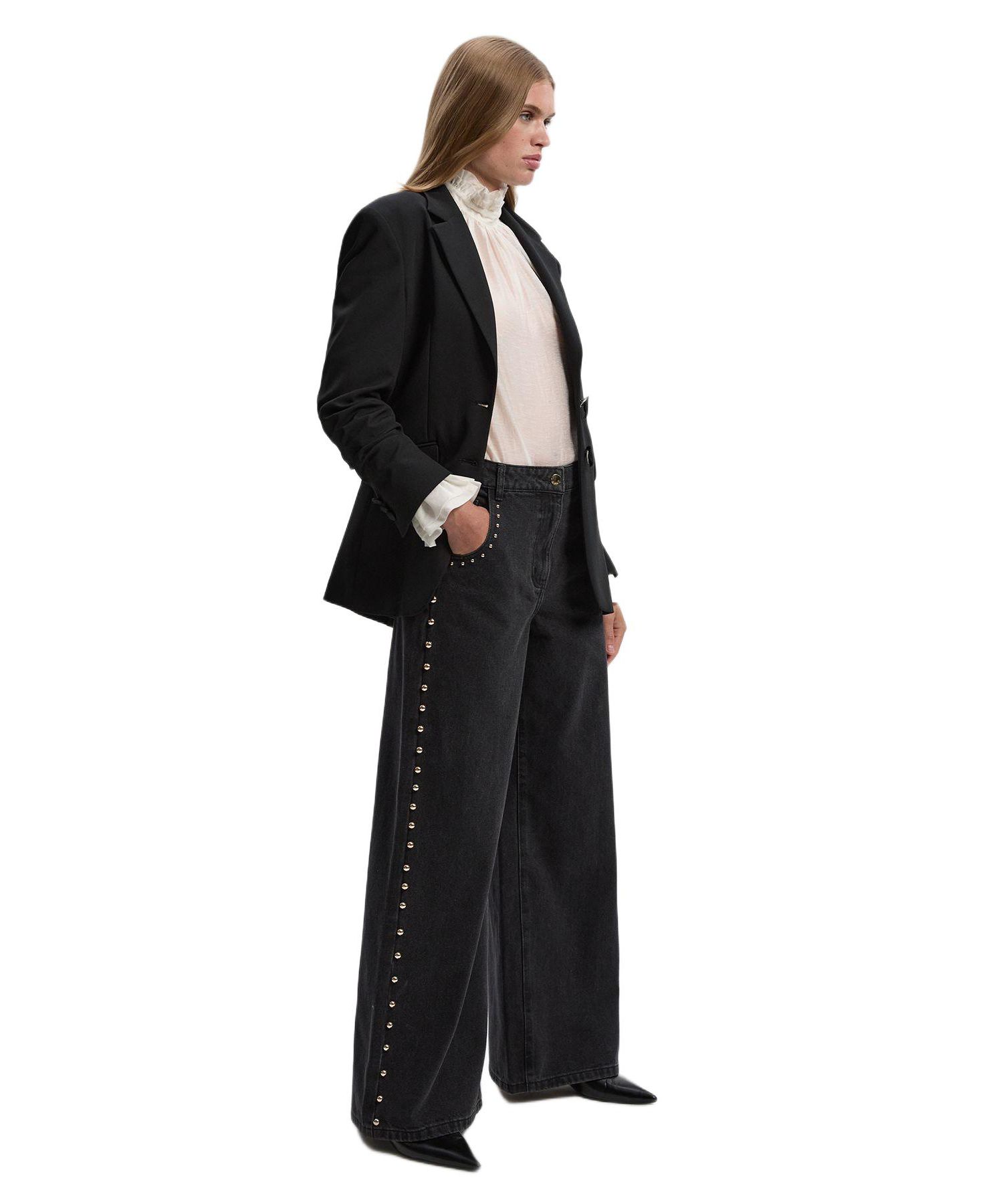 Women's Denim Studded Wide Leg Jeans