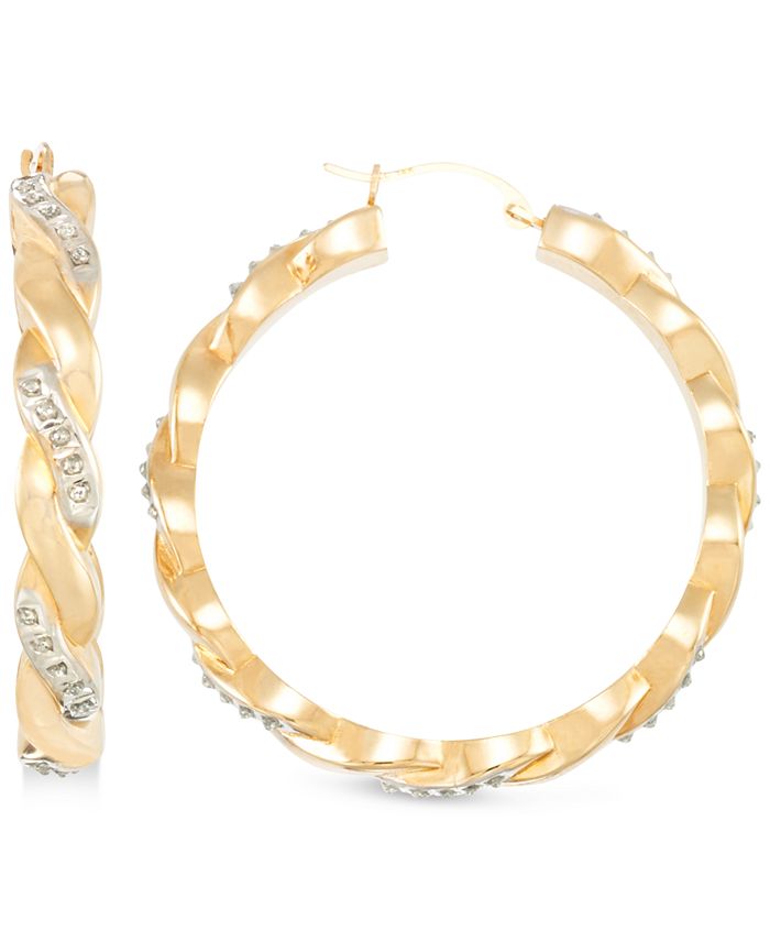 Signature Diamonds Twist Hoop Earrings in 14k Gold over Resin Core