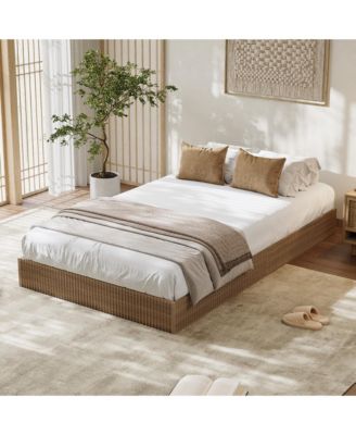 Wood Platform Bed Frame with Fluted Design, Low Profile Bed, Quiet Slat Support, Box Spring Not Needed