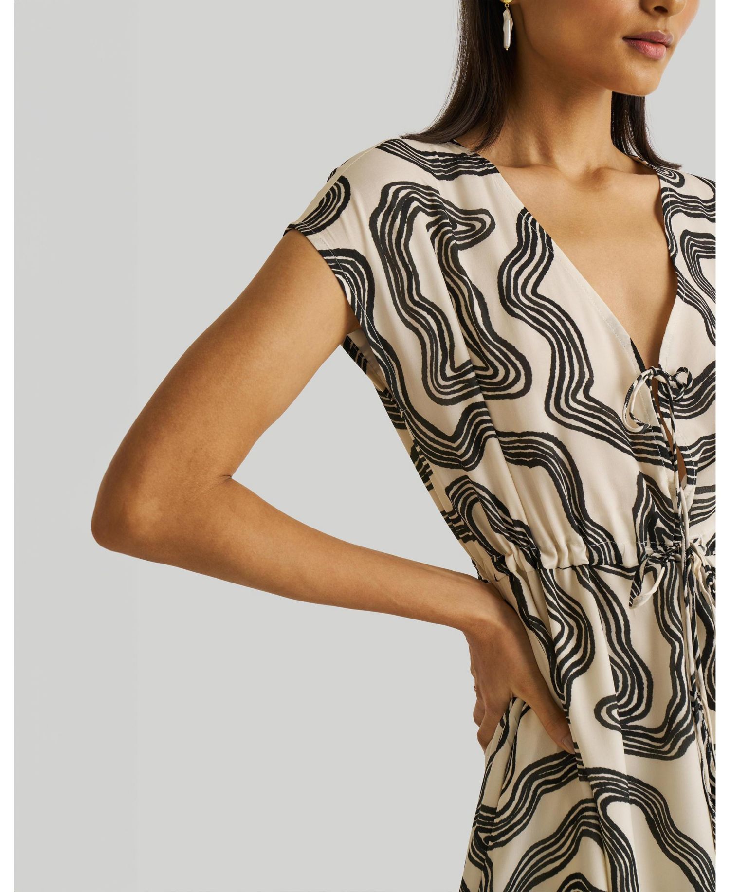 Women's Deep V-neck Gathered Dress