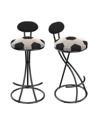 Football Print Bar Stools Set of 2 - Velvet Upholstered Counter Height Chairs with S-Shape Metal Legs and Footrest for Kitchen Island