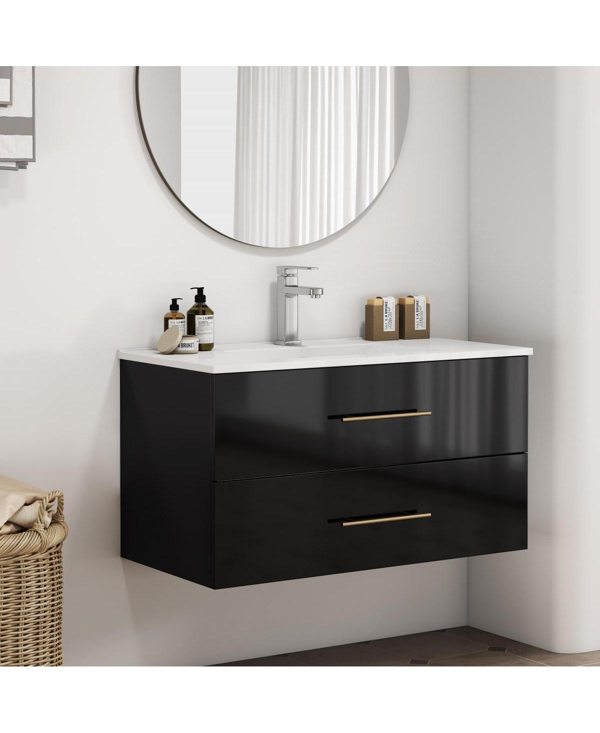 Sillysis Wall Mounted Bathroom Vanity with Ceramic Sink, Double Drawers