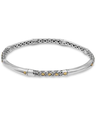 Bamboo Slide-on Bangle Bracelet in Sterling Silver and 18K Gold Accents