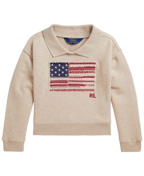 Свитшот Polo Ralph Lauren Flag Terry Long-Sleeve Sweatshirt для девочек, цвет: Дюнный меланжевый