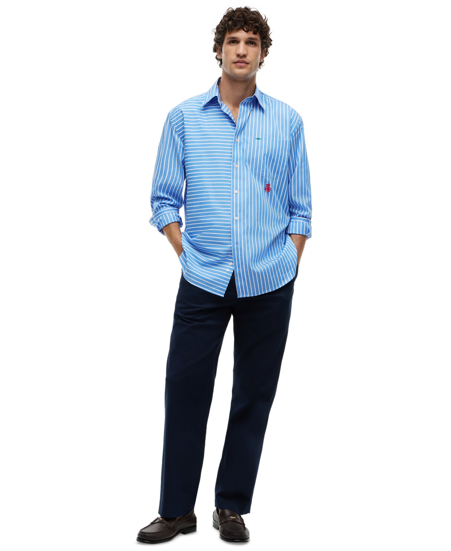 Men's Color-Block Asymmetrical Stripe Shirt