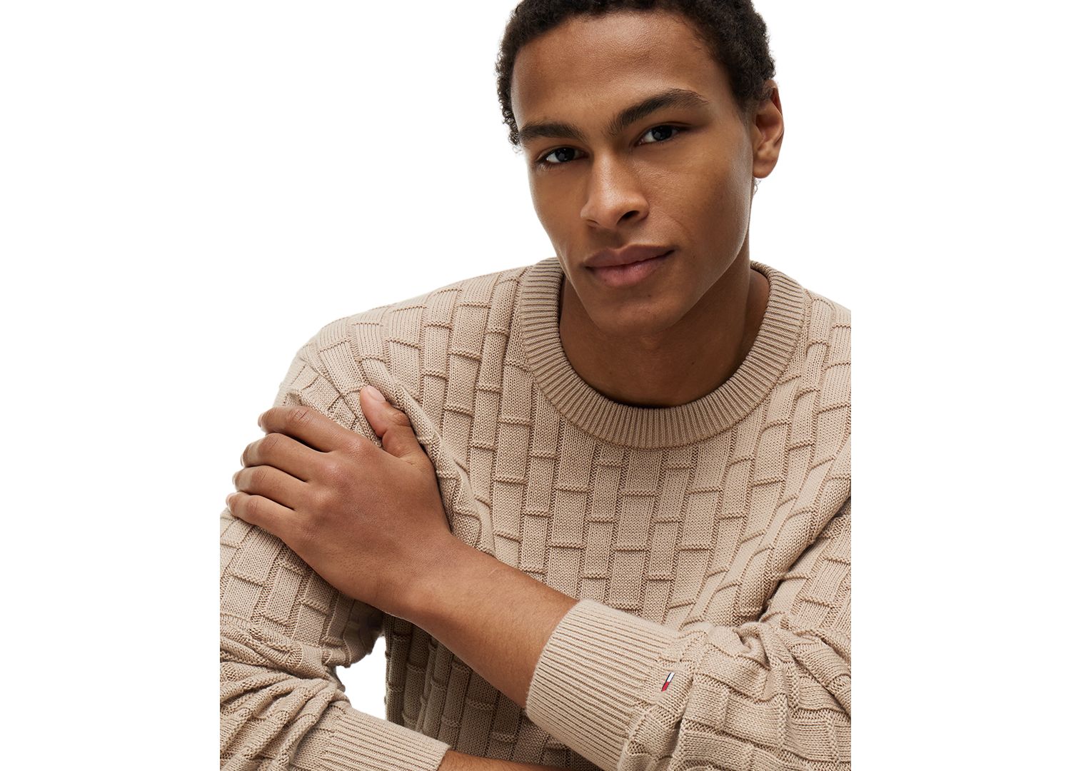 Men's Mock Cable Crewneck Sweater