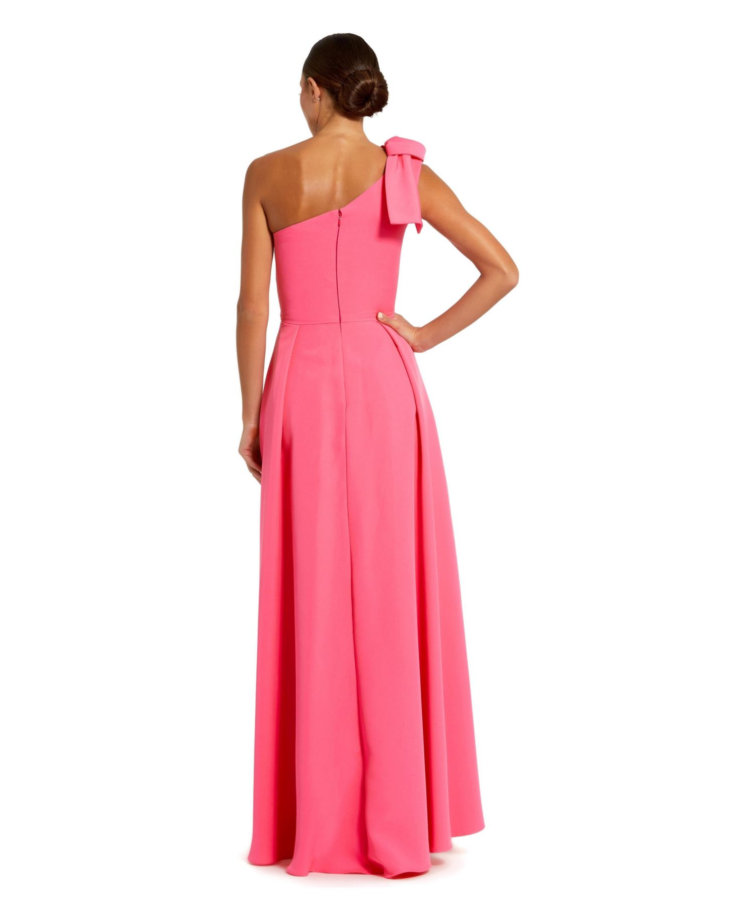 Women's One-Shoulder Bow A-Line Gown with Front Slit