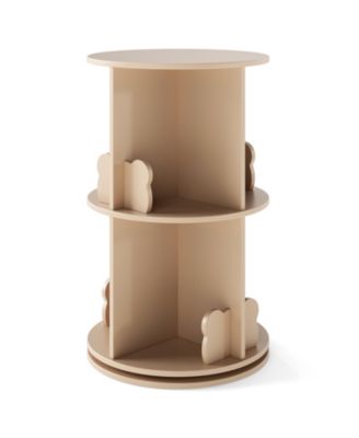 Kids Rotating Bookshelf Round Spinning Corner Bookcase with Bear Baffles