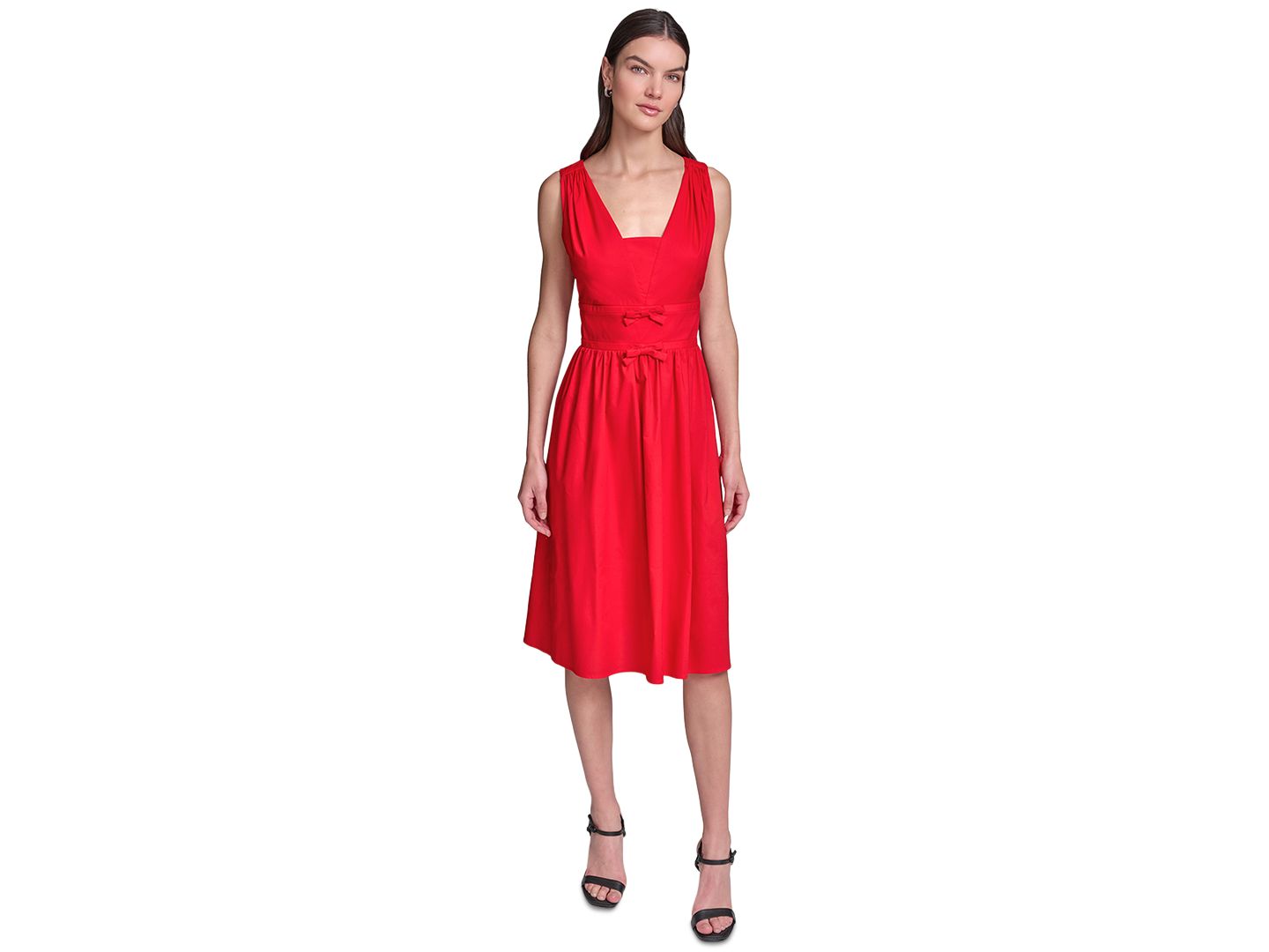 Женское платье KARL LAGERFELD PARIS Double Bow Fit & Flare Midi, цвет: Tomato — фото 1