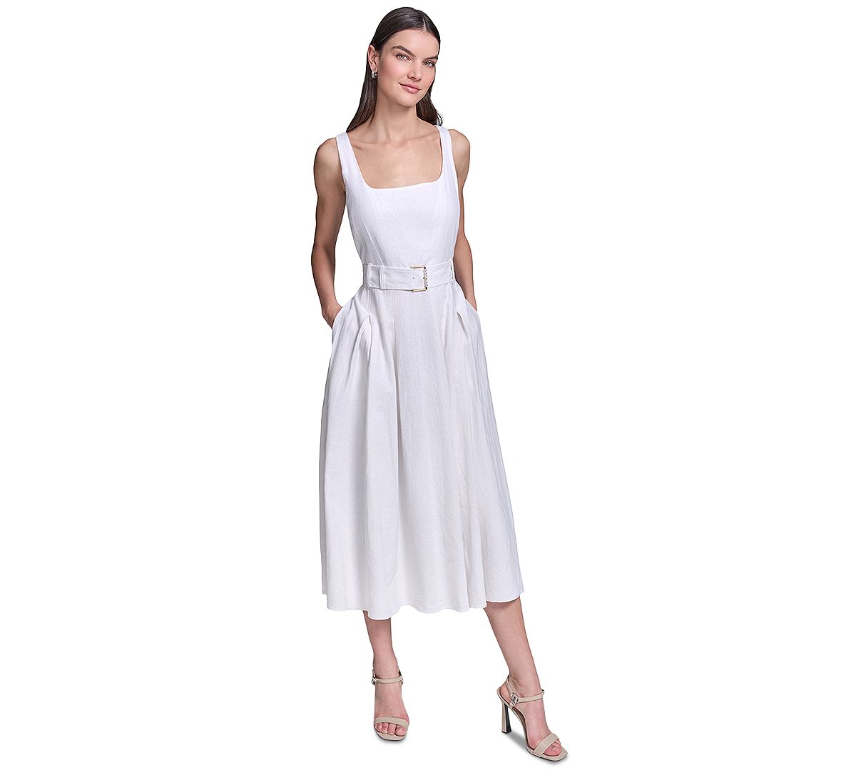 KARL LAGERFELD PARIS Women's Square Neck Fit & Flare Midi Dress view 1 — MAYCSS fashion products