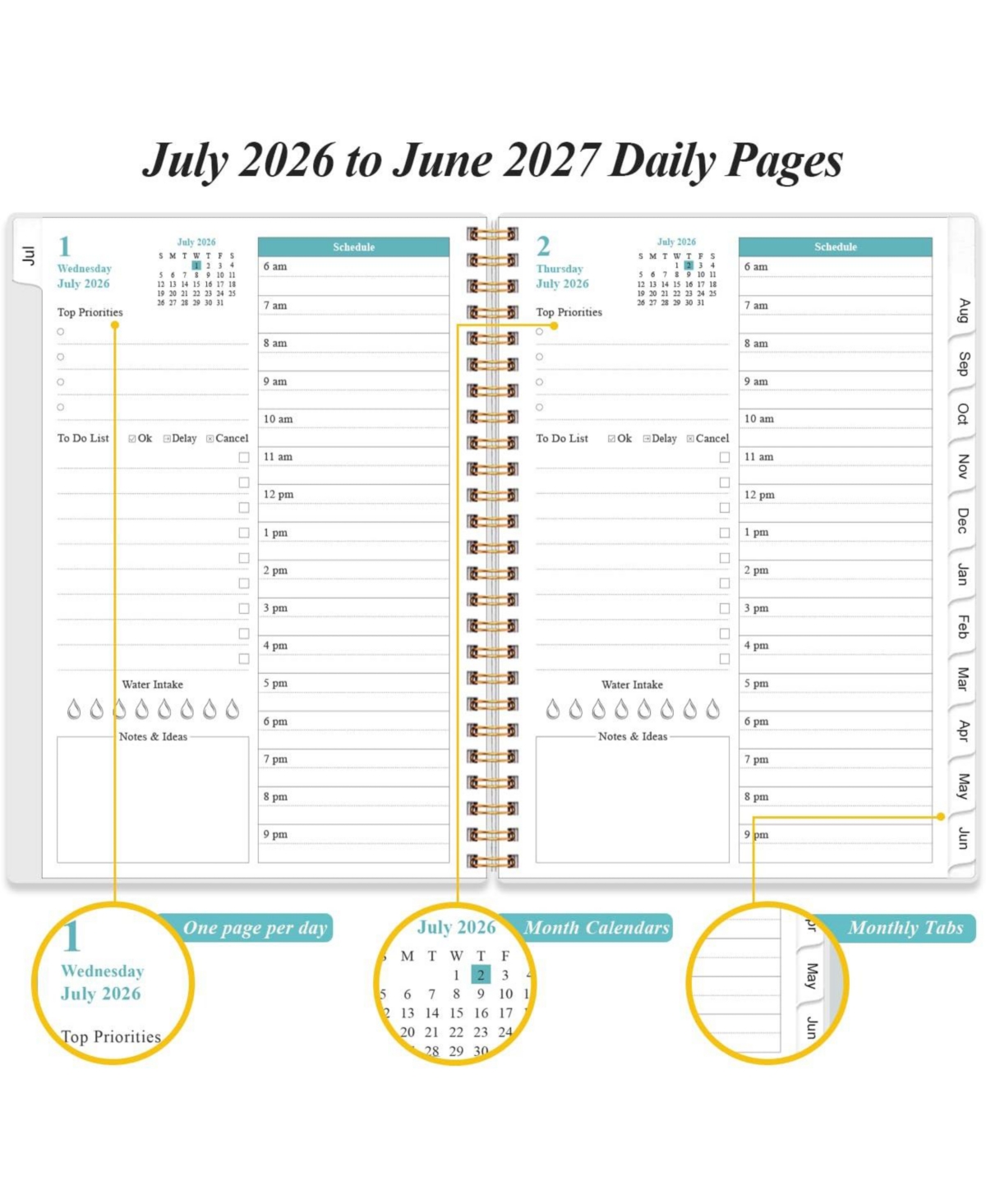 Gnuadz 2026-2027 Daily Monthly Planner 12 Tabs July-June