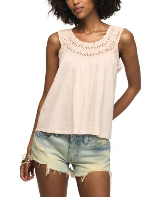 Women's Crochet Trim Scoop Neck Swing Tank Top