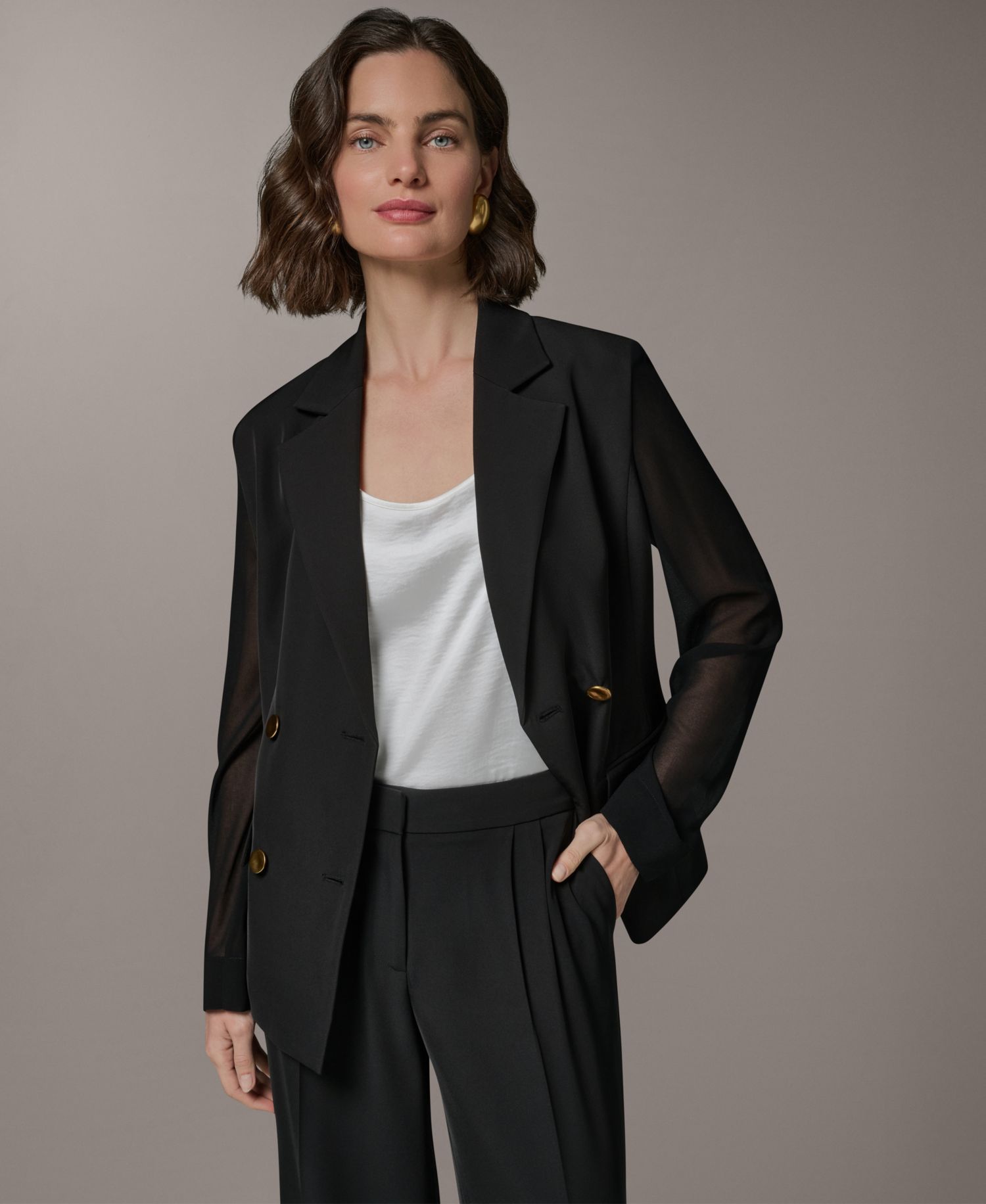 Petite Double-Breasted Long-Sleeve Blazer