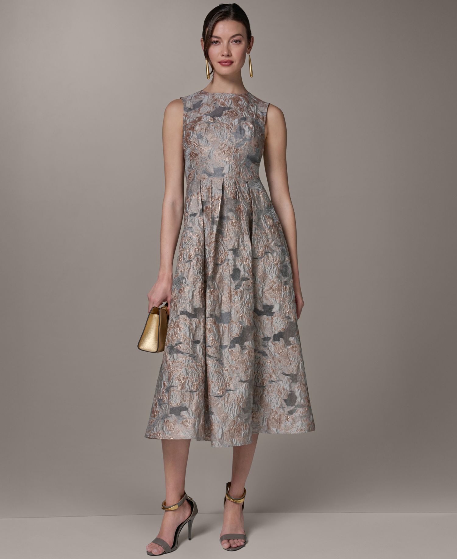 Women's Jacquard Crew Neck Midi Fit & Flare Dress
