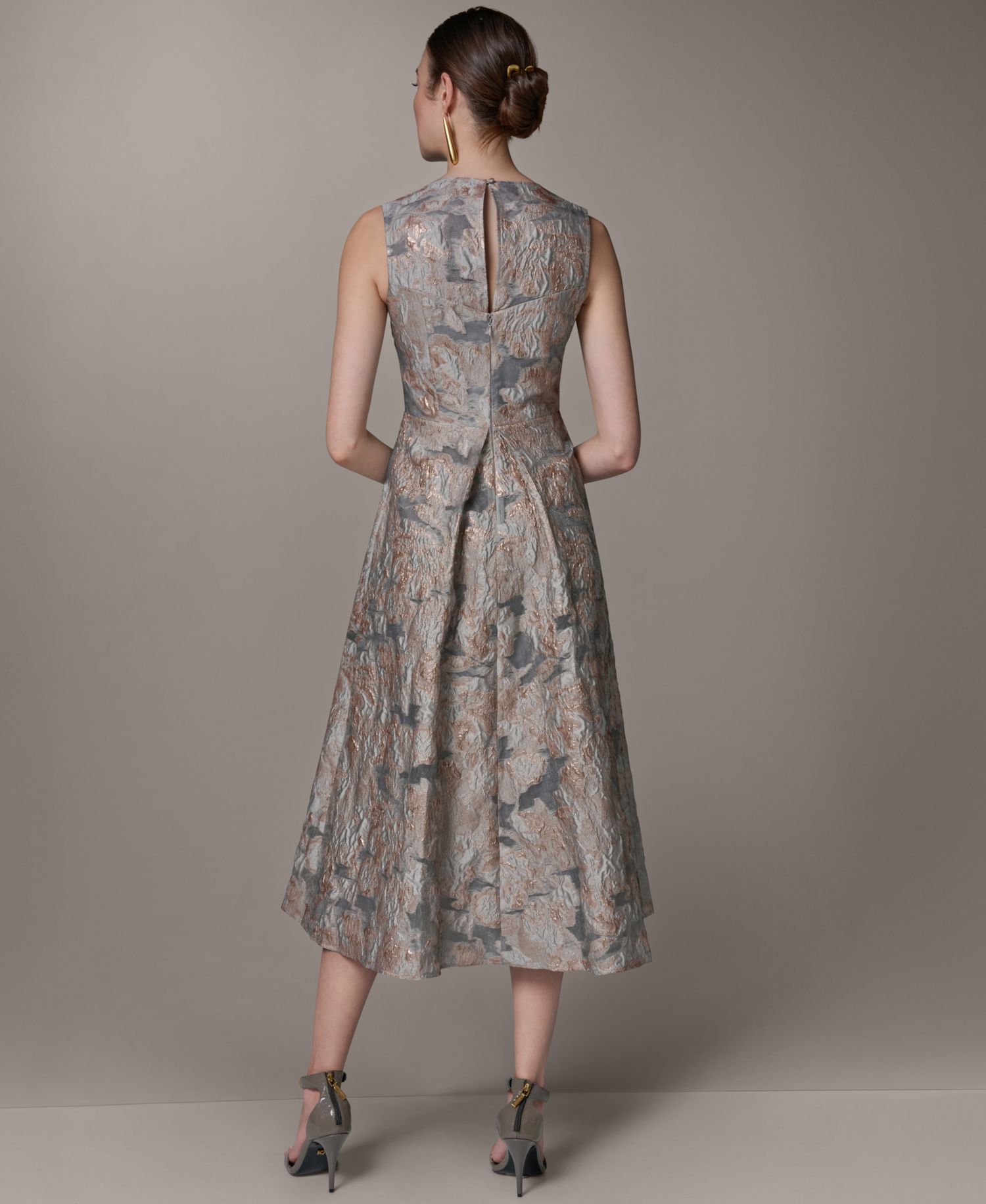 Women's Jacquard Crew Neck Midi Fit & Flare Dress