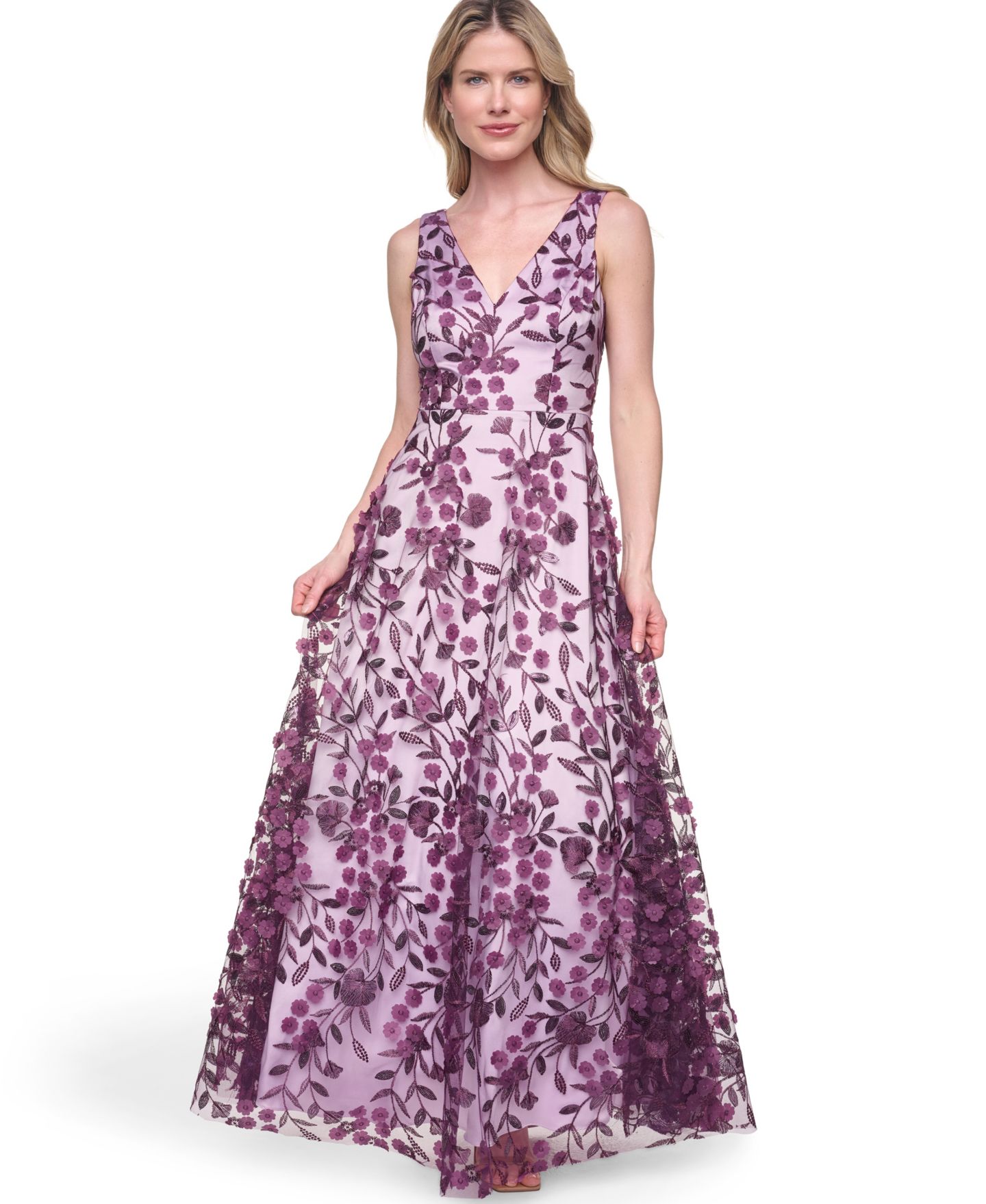 Женское платье Eliza J Sleeveless V-Neck Ball Gown, цвет: Персиковый коралловый — фото 1