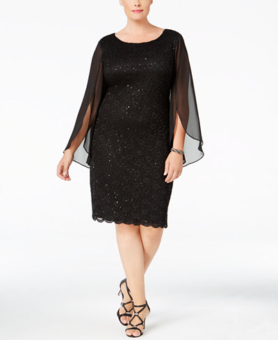 Connected Plus Size Angel-Sleeve Sequined Dress - Dresses - Women - Macy's