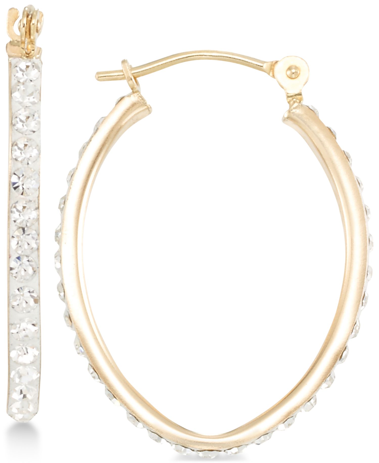 Crystal Pav&eacute; Tapered Hoop Earring in 10k Gold