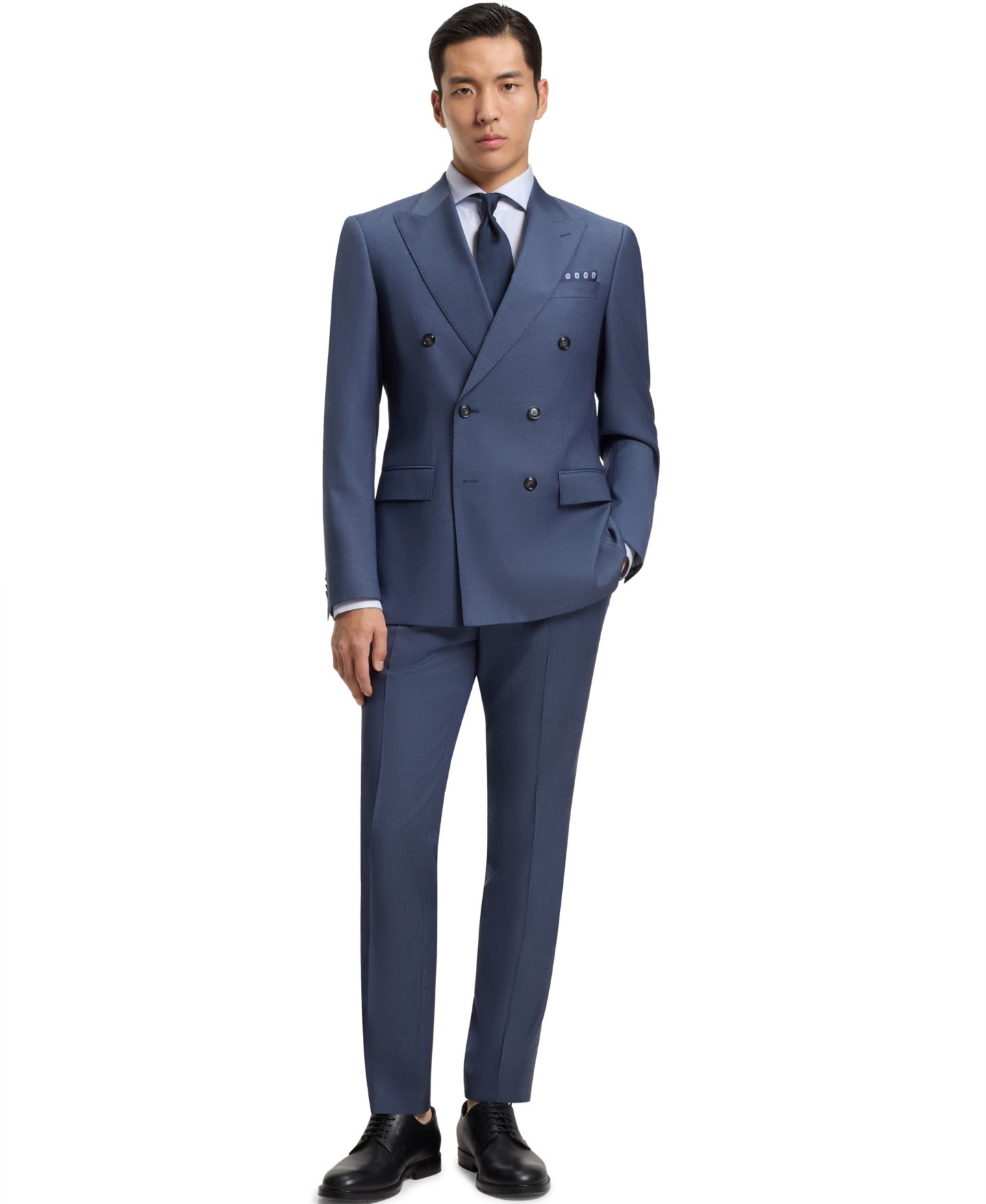 Мужская рубашка Hugo Boss Cotton Twill Slim-Fit Dress Shirt, цвет: Синий — фото 4