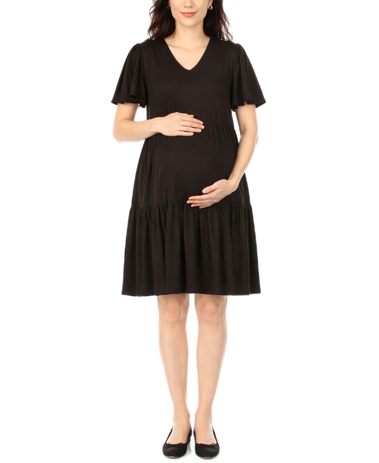 Women's Short-Sleeve Tiered A-Line Maternity Dress