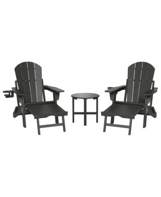 3-Piece Outdoor Folding Adjustable Adirondack Chair with Cup Holder and Hideaway Ottoman and 18" Side Table