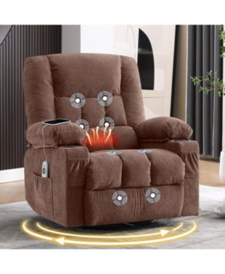 Massage Swivel Rocker Recliner Chair and Heat Ergonomic Lounge Chair for Living Room with Rocking Function and Side Pocket