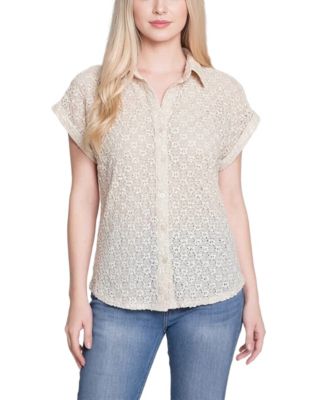 Petite Short-Sleeve Lace Blouse