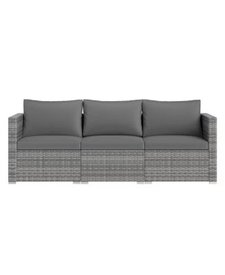 3-Piece Patio Sectional Sofa Set, PE Rattan Modular Couch with Cushions