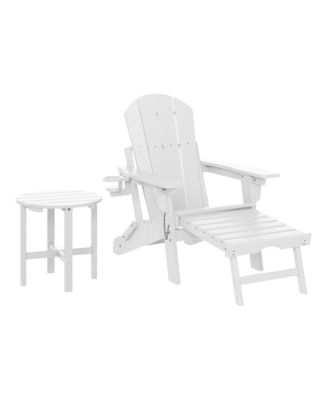 2-Piece Outdoor Folding Adjustable Adirondack Chair with Cup Holder and Hideaway Ottoman and 18" Side Table