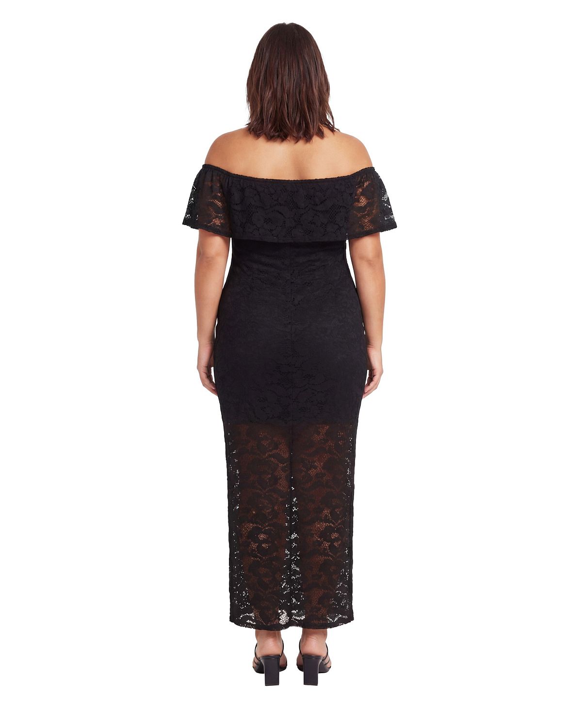 24seven Comfort Apparel Plus Size Elevate Curvy Lace Off-the-Shoulder Side Slit Bodycon Maxi Dress view 3 — MAYCSS fashion products