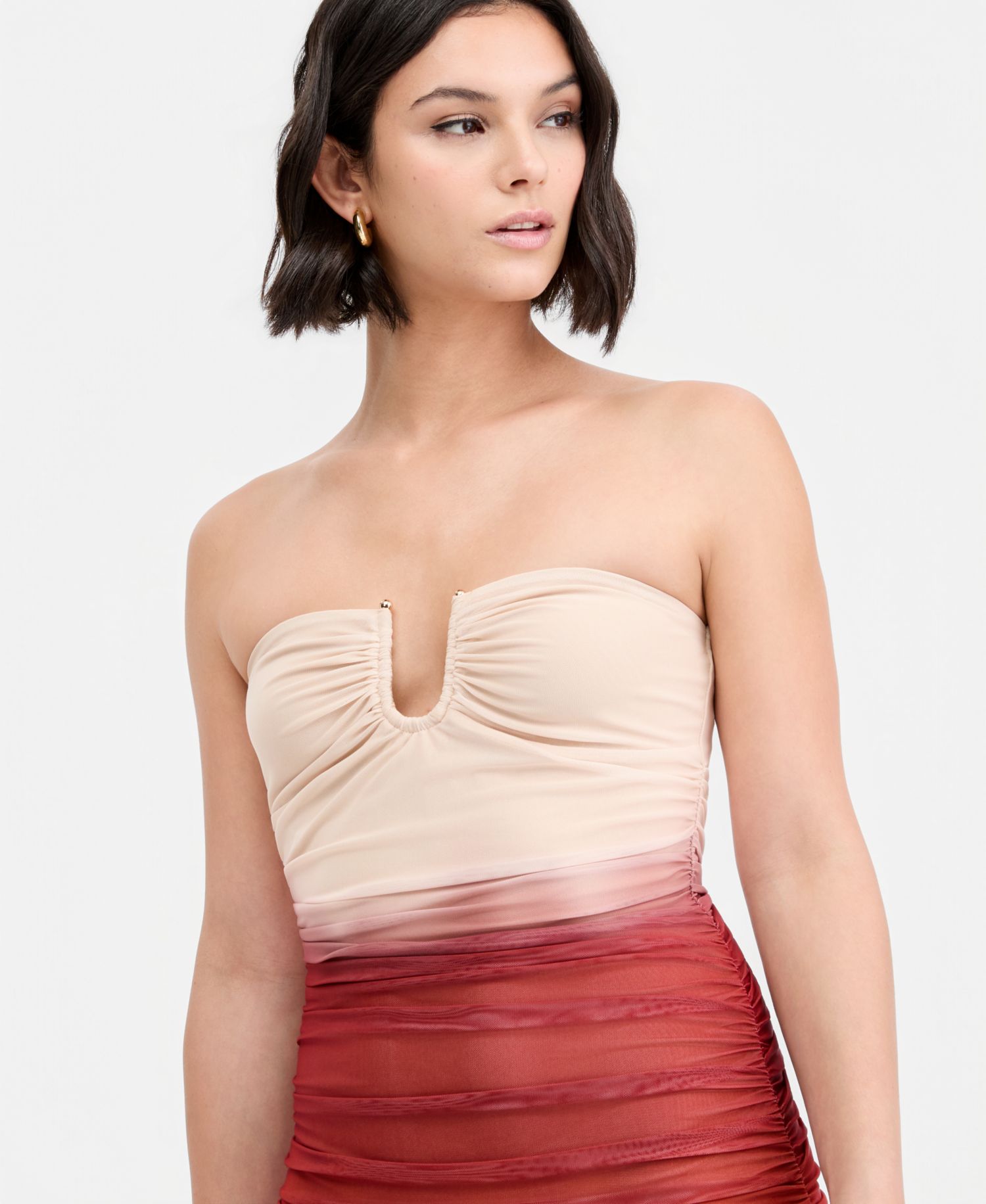 Women's Ombr&eacute; Mesh Hardware-Trim Strapless Dress