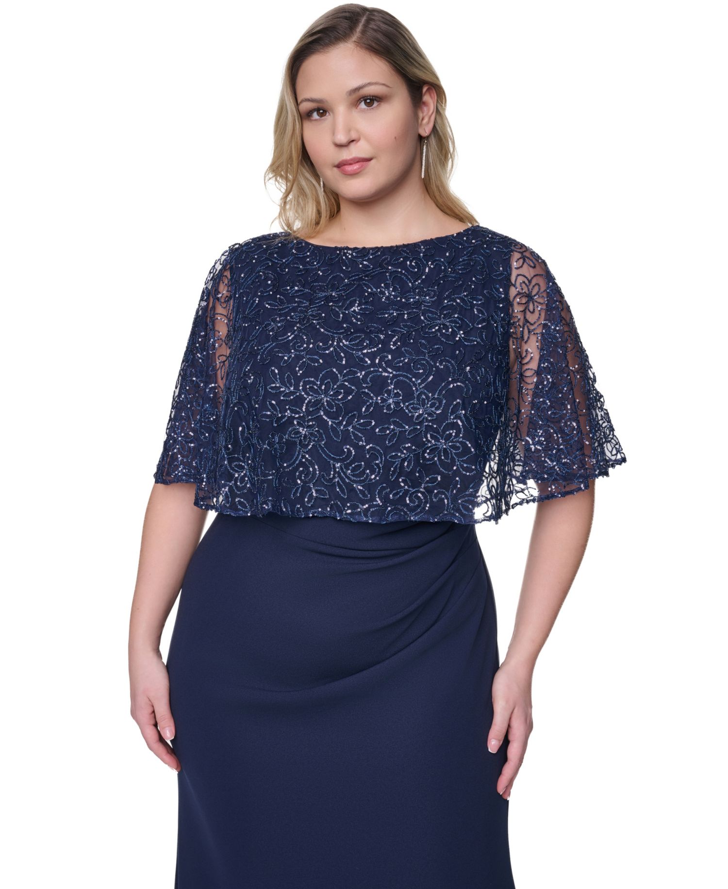 Plus Size Capelet Boat Neck Gown
