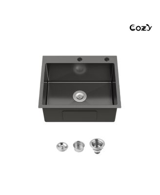 23 x 19 Inch Stainless Steel Kitchen Sink Single Bowl Overmount Handmade with US Standard Drain and Hook
