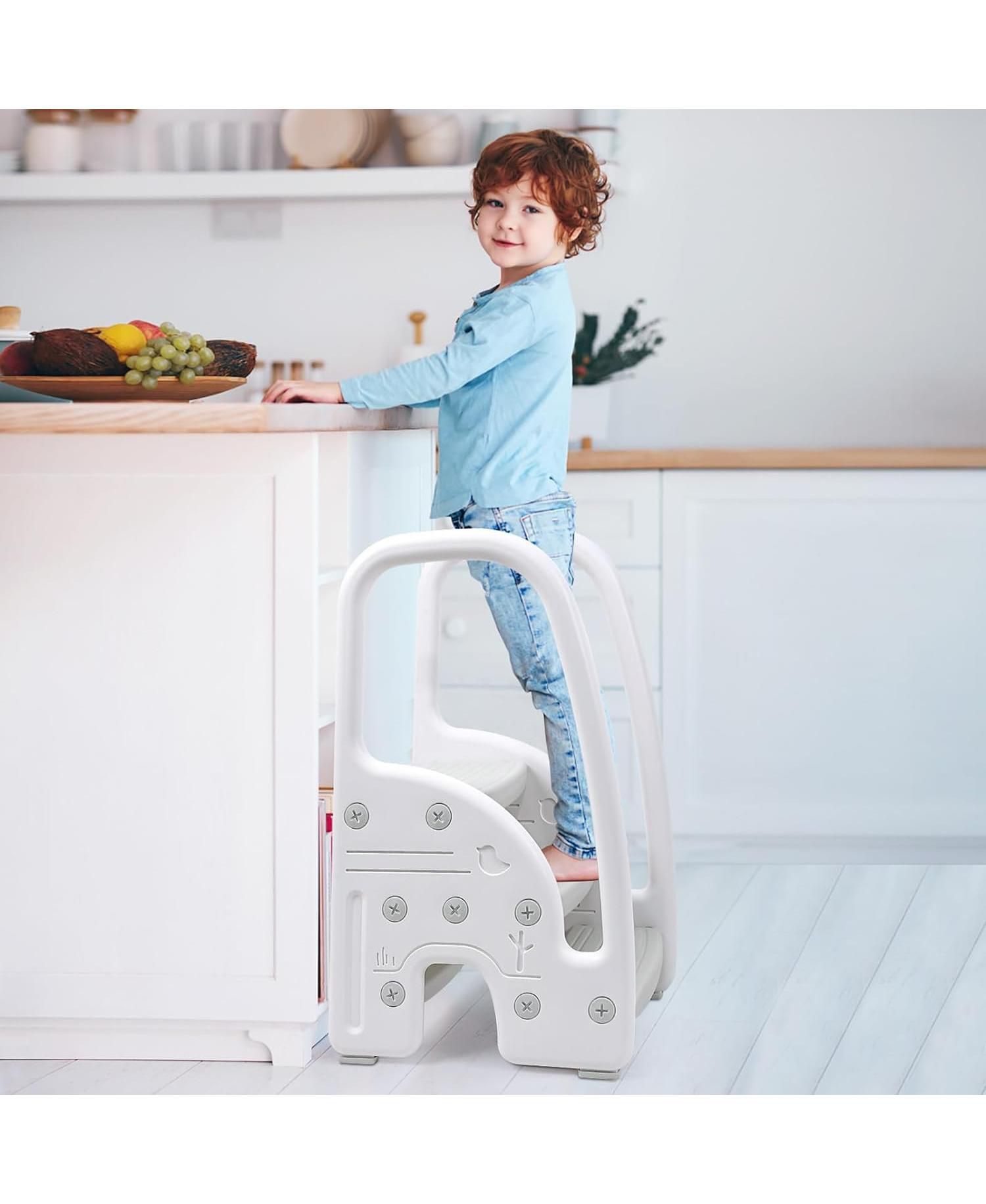 3 Step Toddler Step Stool with Handles, Lightweight Non-Slip Standing Helper for Bathroom, Kitchen and Potty Training