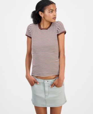 Juniors' Striped Ringer T-Shirt