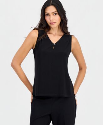 Petite V-Neck Keyhole Sleeveless Blouse