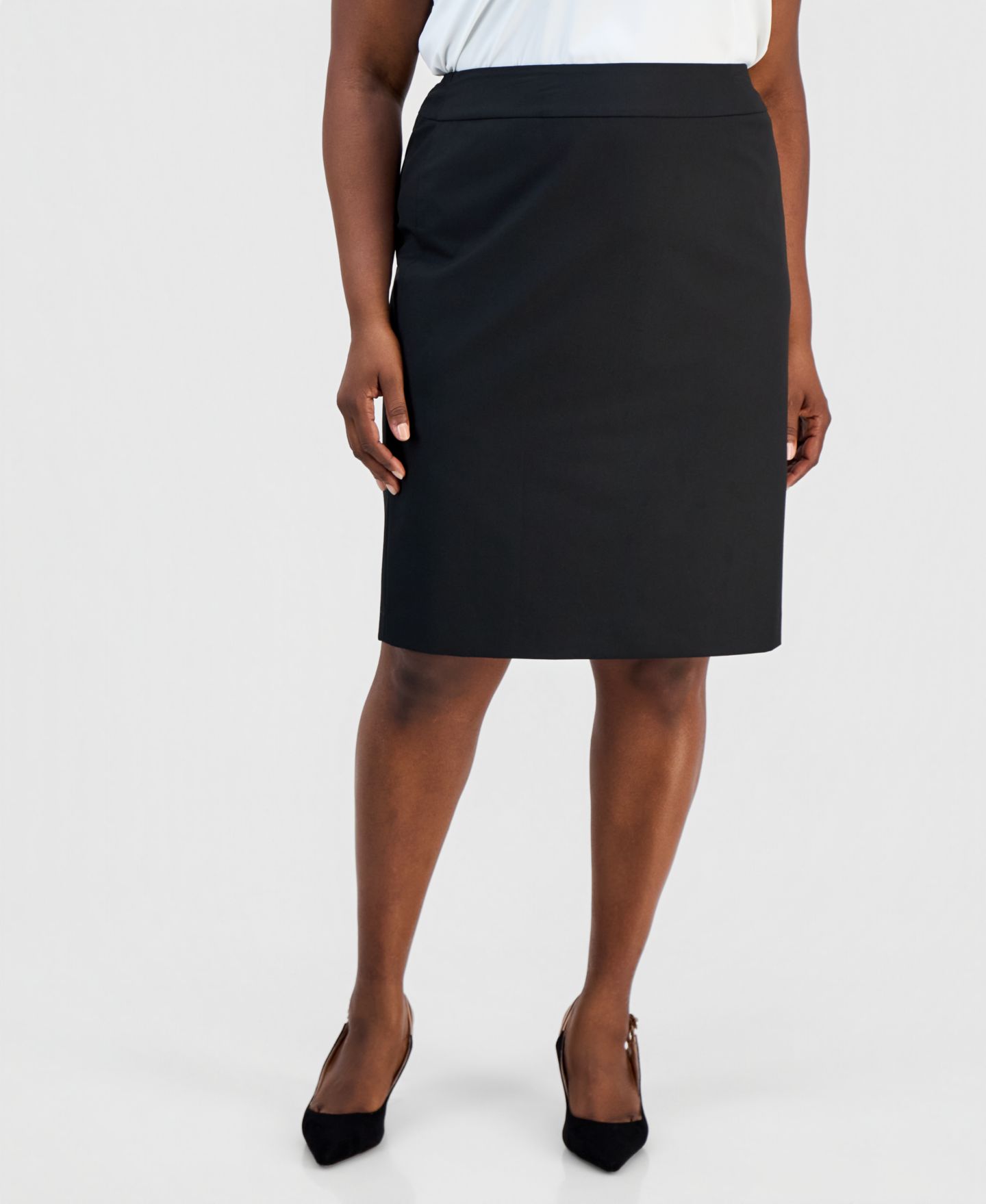 Женская юбка Kasper Plus Size Machine Washable Knee-Length Pencil, цвет: Чёрный — фото 3