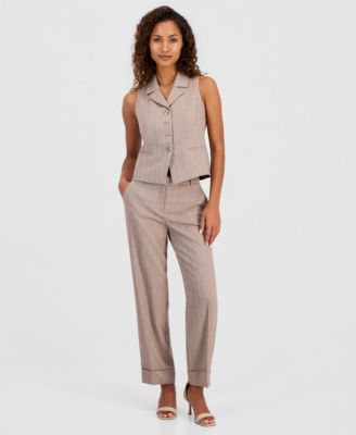 Women's Notched Collar Button-Front Vest & Cuffed Straight-Leg Pants