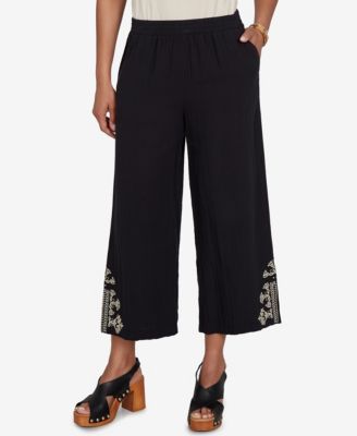 Petite Embroidered Gauze Relaxed Elastic Waistband Pants