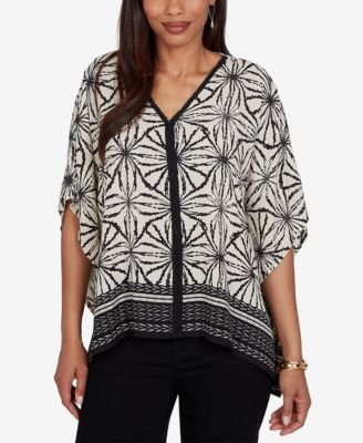 Petite Geo Border Print Crepe Blouse