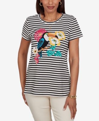 Petite Embellished Toucan Stripe Knit T-Shirt