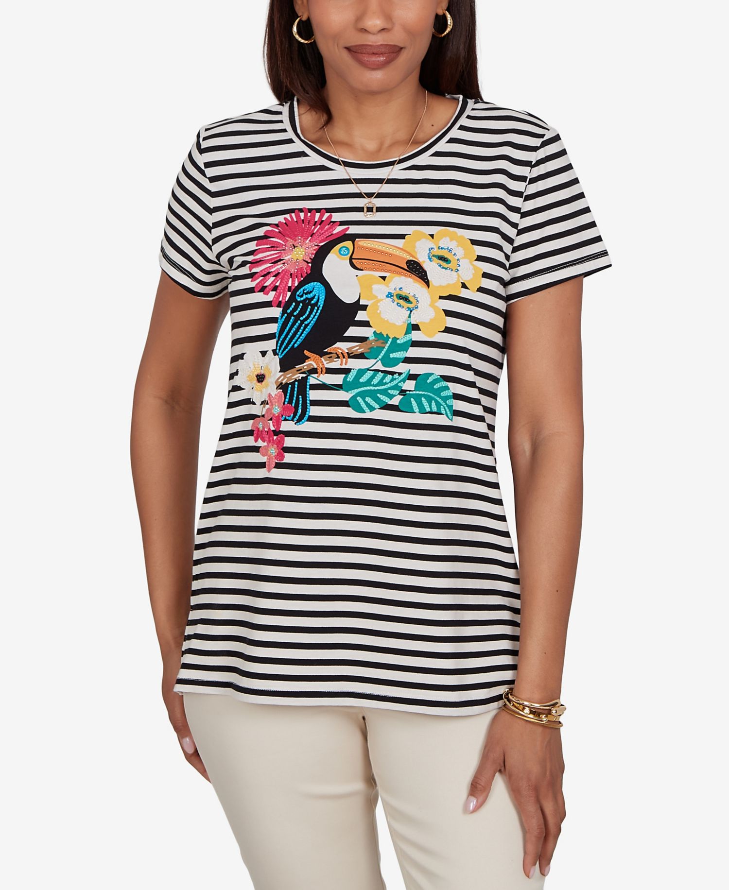 Petite Embellished Toucan Stripe Knit T-Shirt