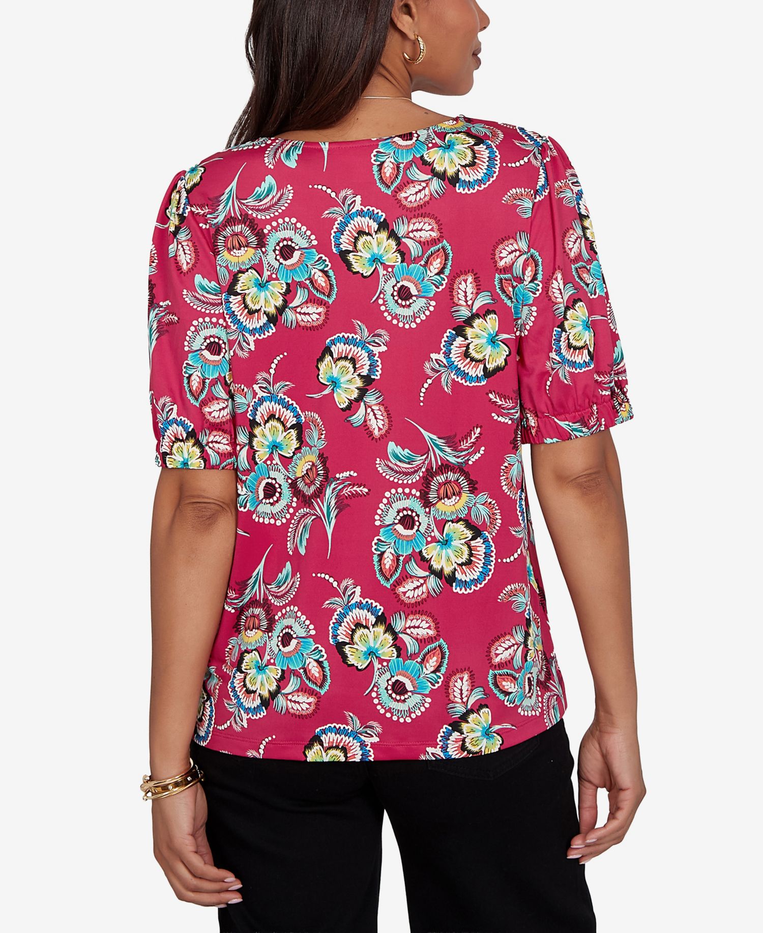 Petite Etched Floral Puff Print Blouse