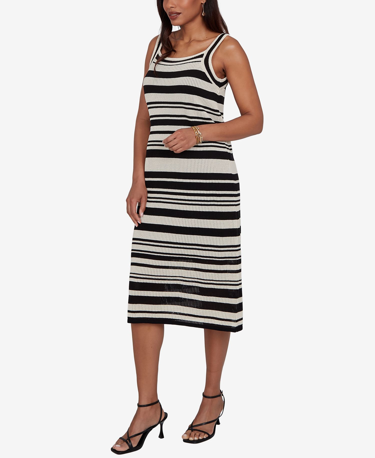 Petite Striped Mesh Sleeveless Sweater Dress