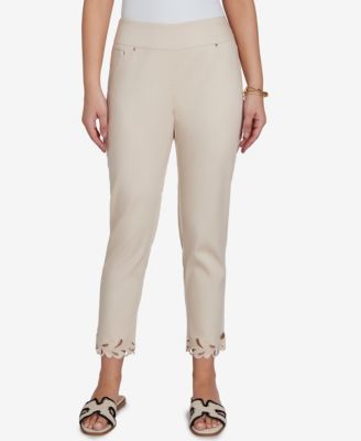 Petite Embroidered Cutout Denim Ankle Pants